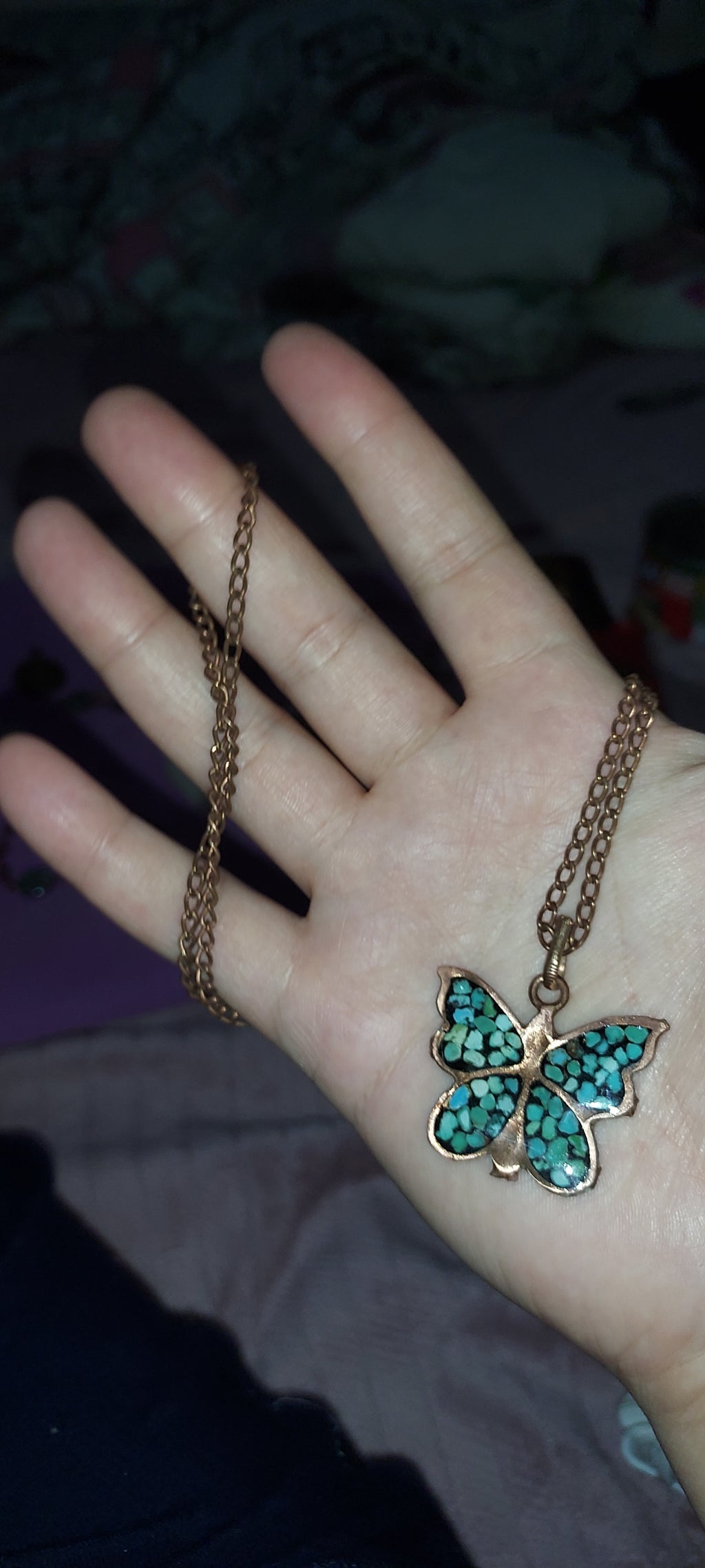 Turquoise Inlay Copper Butterfly Pendant | Handmade Persian Art Jewelry | Boho Statement Piece