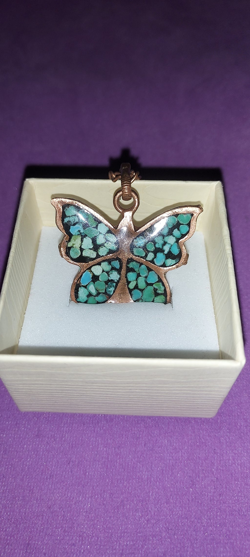 Turquoise Inlay Copper Butterfly Pendant | Handmade Persian Art Jewelry | Boho Statement Piece