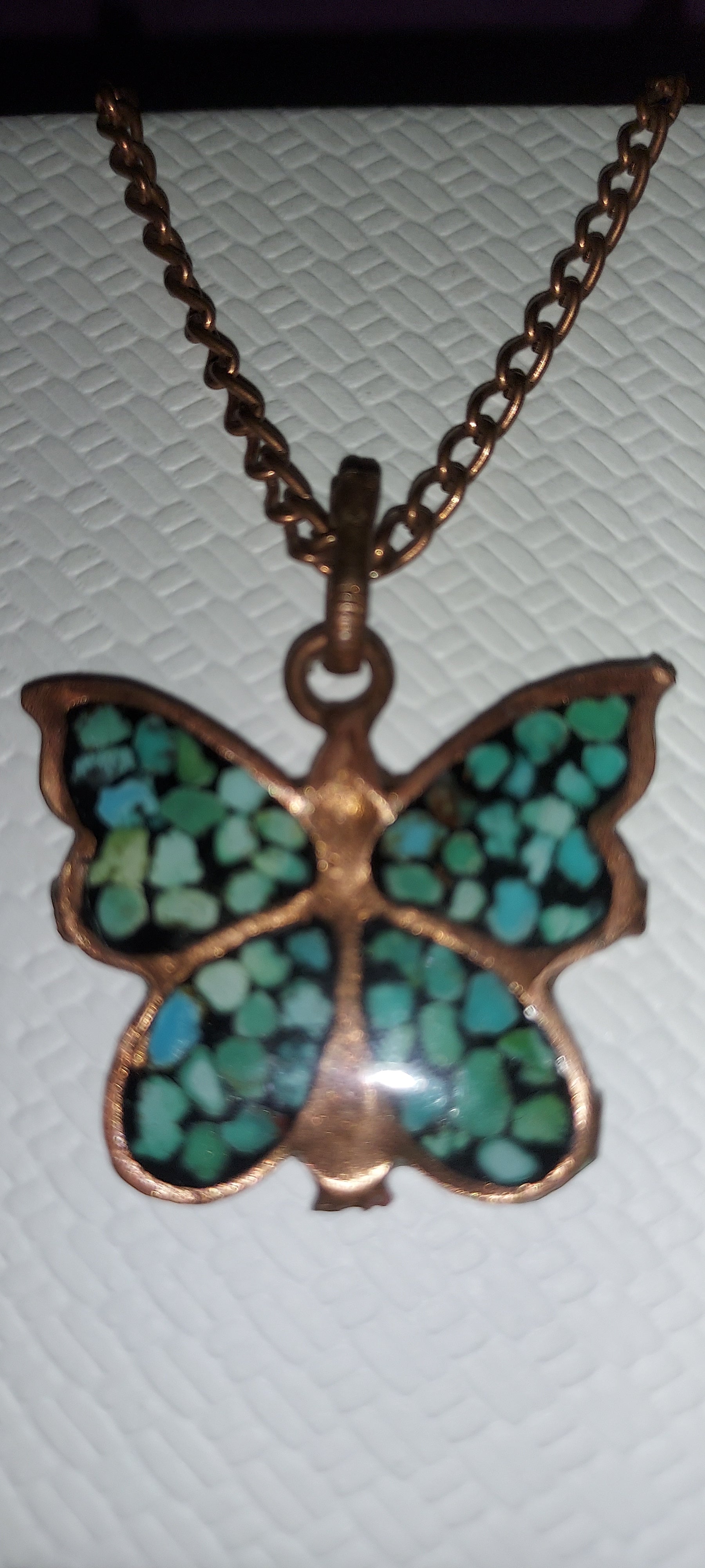 Turquoise Inlay Copper Butterfly Pendant | Handmade Persian Art Jewelry | Boho Statement Piece