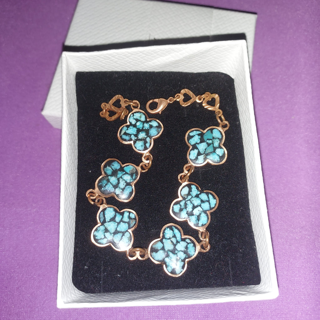 Turquoise Inlay Copper Bracelet | Handmade Boho Jewelry | Natural Gemstone Statement Piece