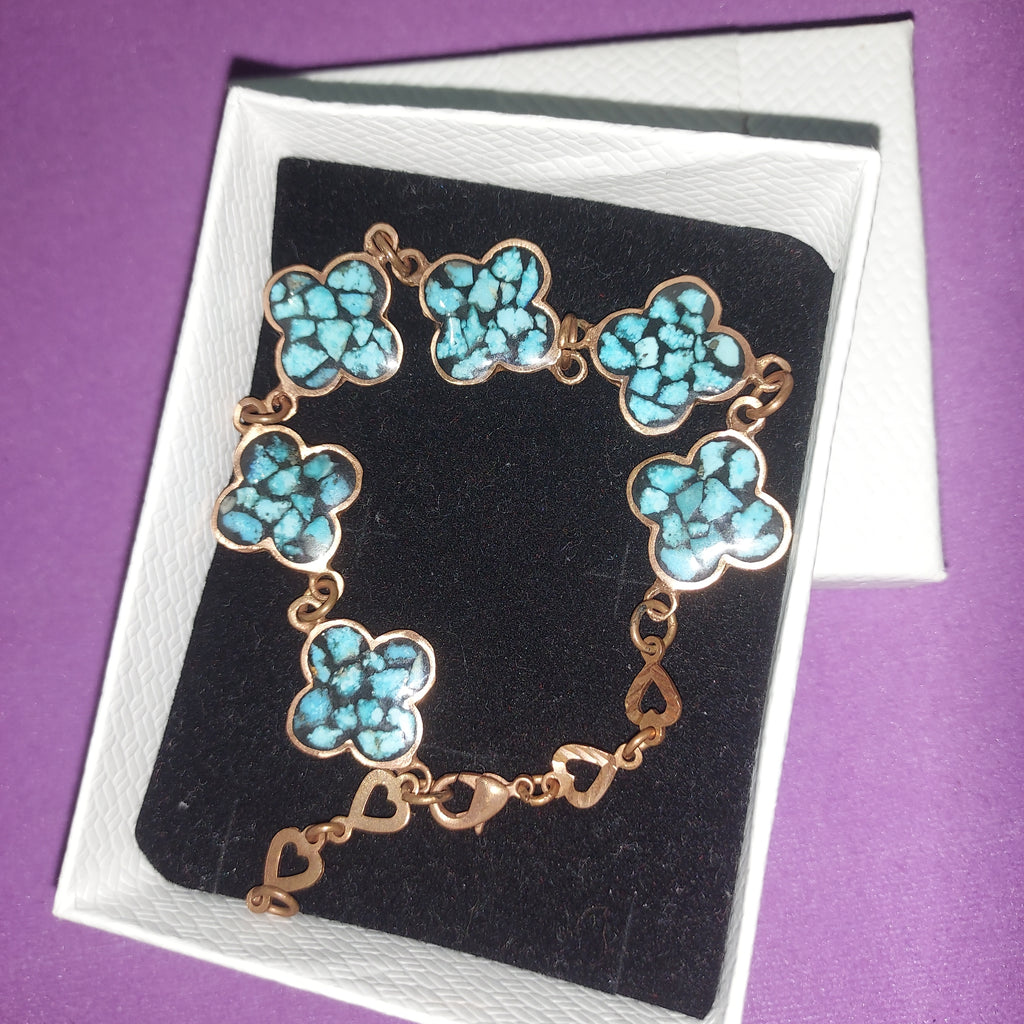 Turquoise Inlay Copper Bracelet | Handmade Boho Jewelry | Natural Gemstone Statement Piece