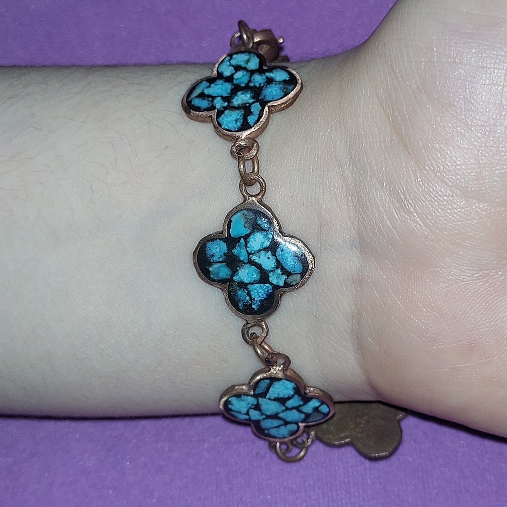 Turquoise Inlay Copper Bracelet | Handmade Boho Jewelry | Natural Gemstone Statement Piece
