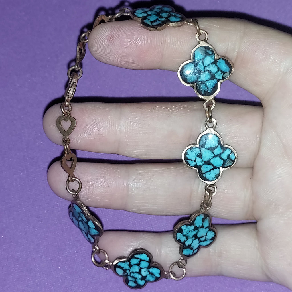 Turquoise Inlay Copper Bracelet | Handmade Boho Jewelry | Natural Gemstone Statement Piece