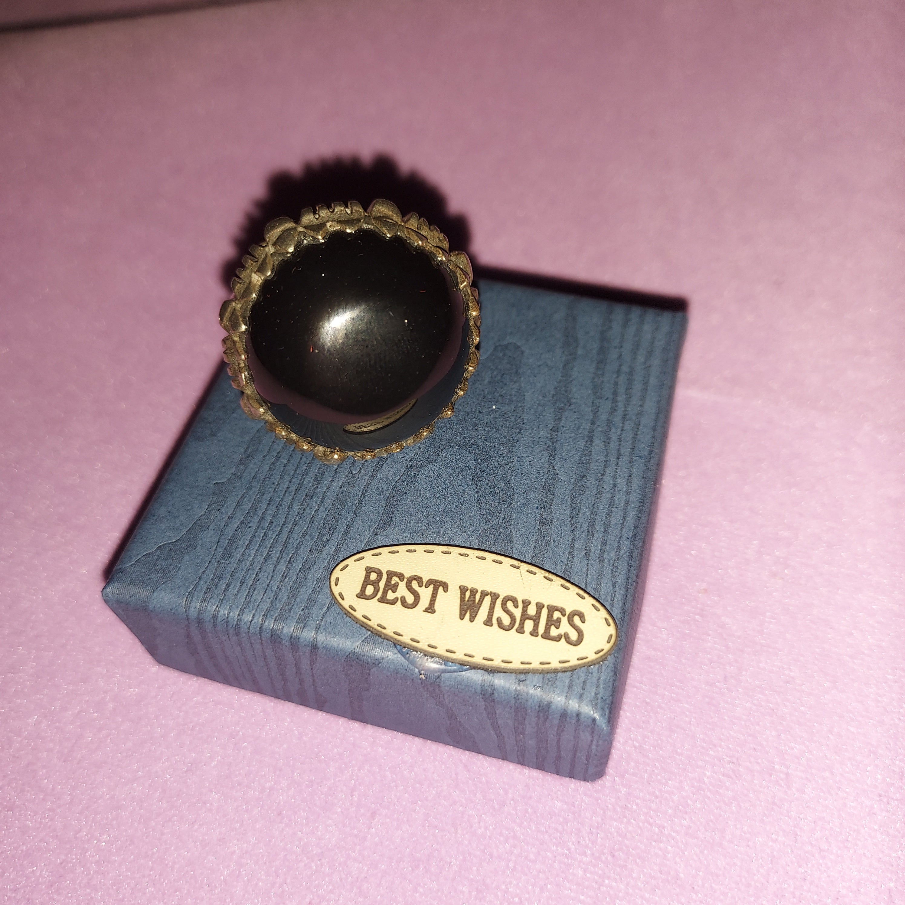 Bold Black Gemstone Silver Ring | Statement Costume Jewelry | Dark Elegance