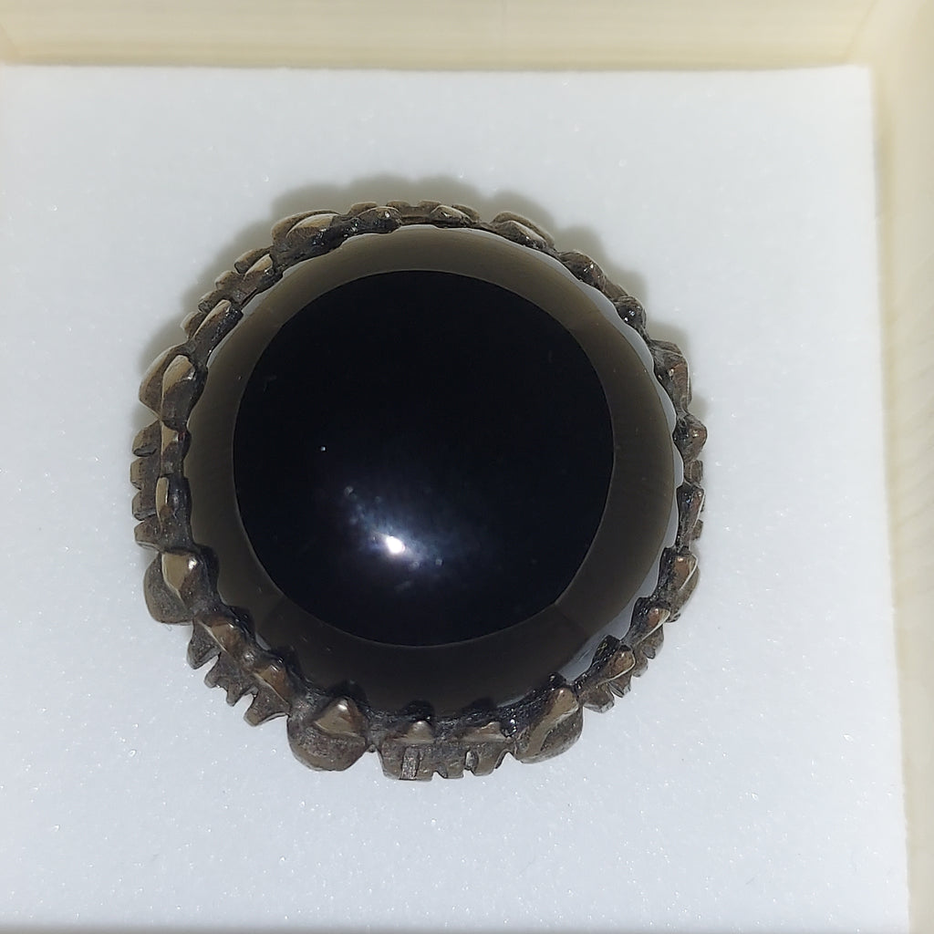 Bold Black Gemstone Silver Ring | Statement Costume Jewelry | Dark Elegance