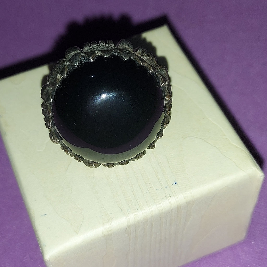 Bold Black Gemstone Silver Ring | Statement Costume Jewelry | Dark Elegance