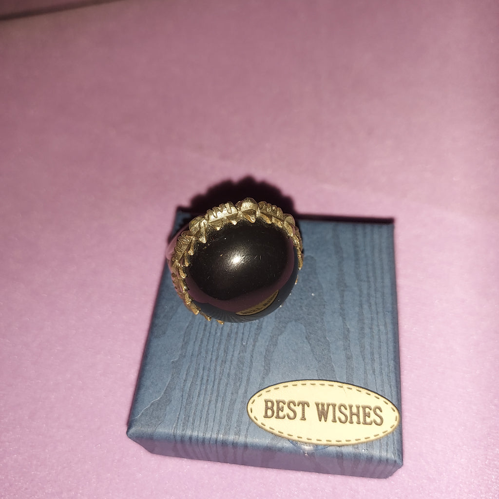 Bold Black Gemstone Silver Ring | Statement Costume Jewelry | Dark Elegance