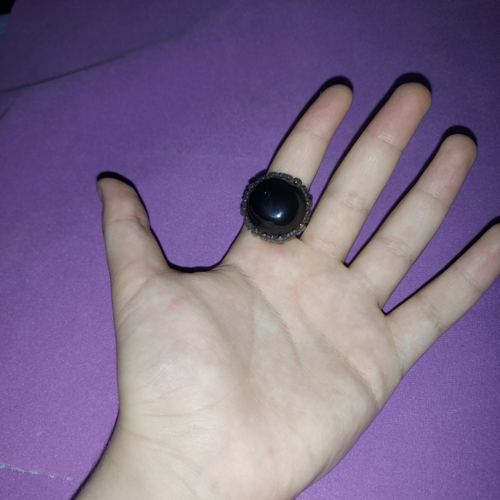 Bold Black Gemstone Silver Ring | Statement Costume Jewelry | Dark Elegance