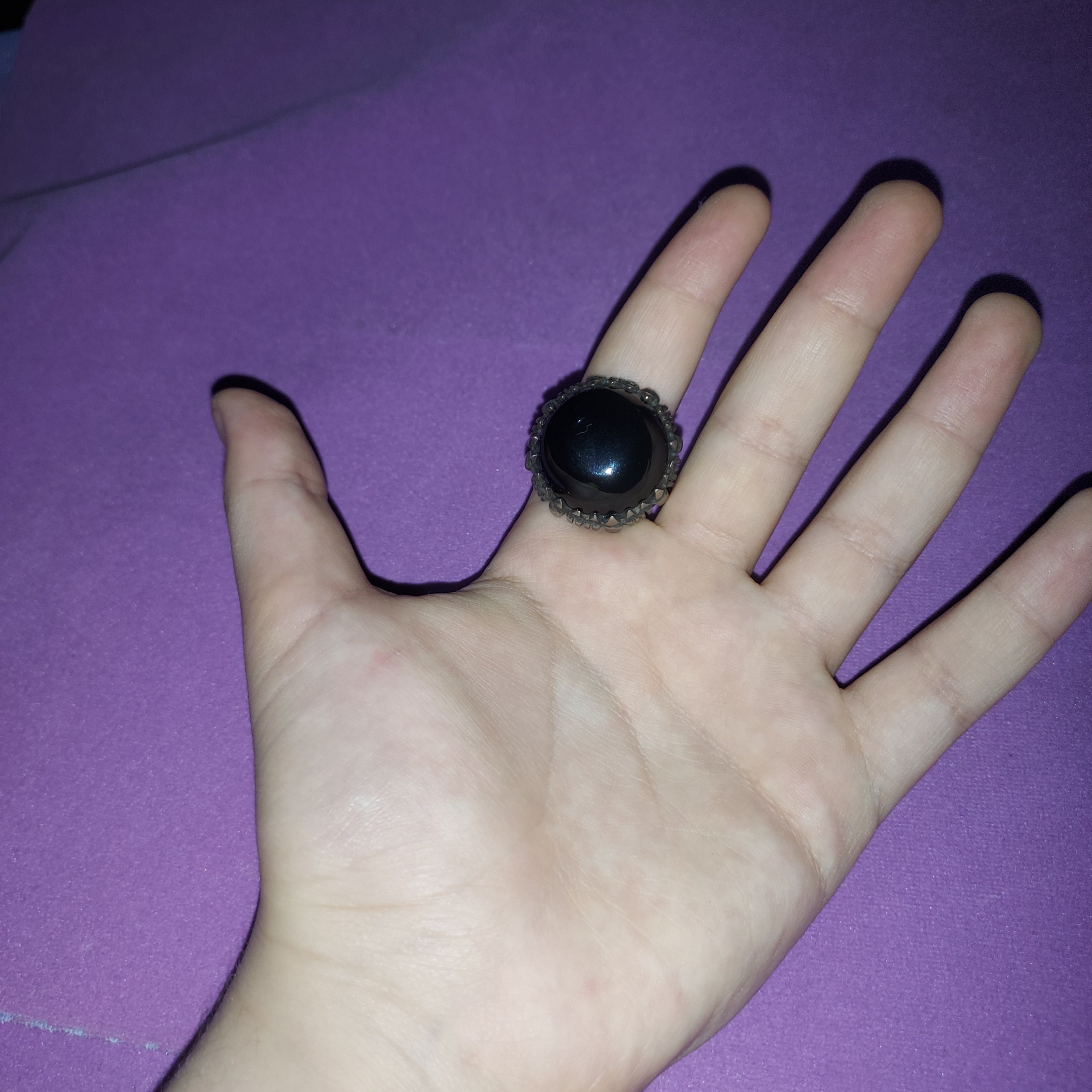 Bold Black Gemstone Silver Ring | Statement Costume Jewelry | Dark Elegance