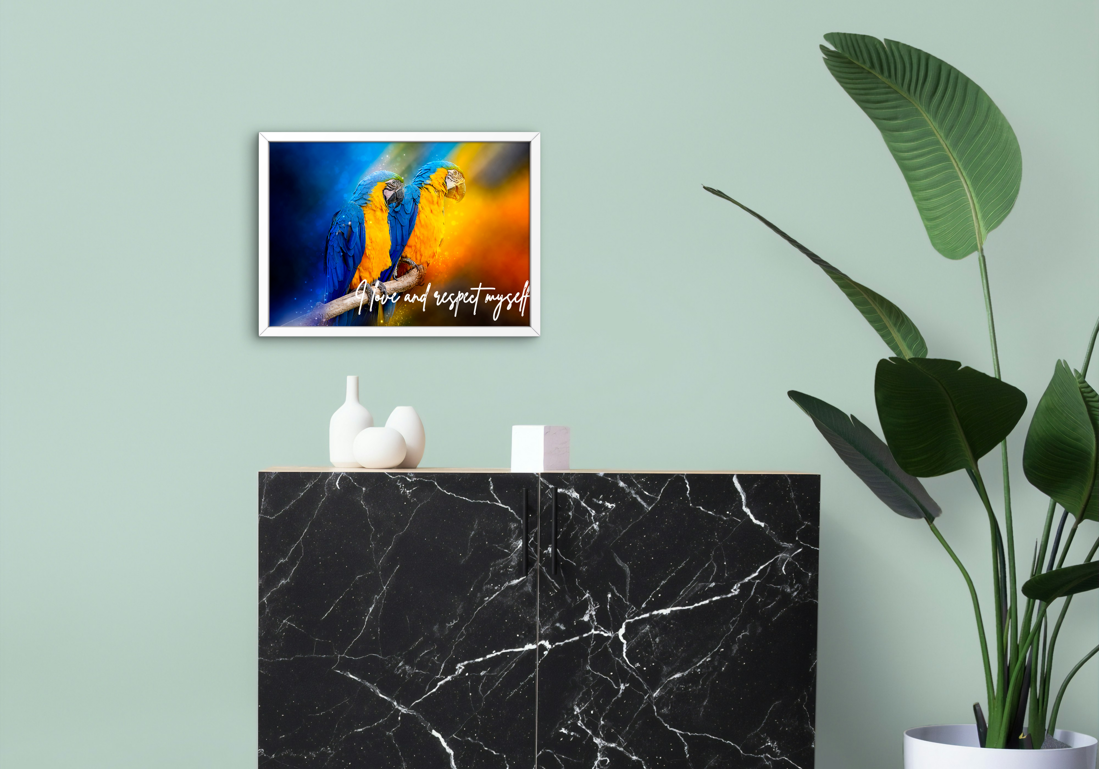 30 Positive Affirmation Parrot Portraits - Digital Wall Art Bundle for Home Decor & Print on Demand