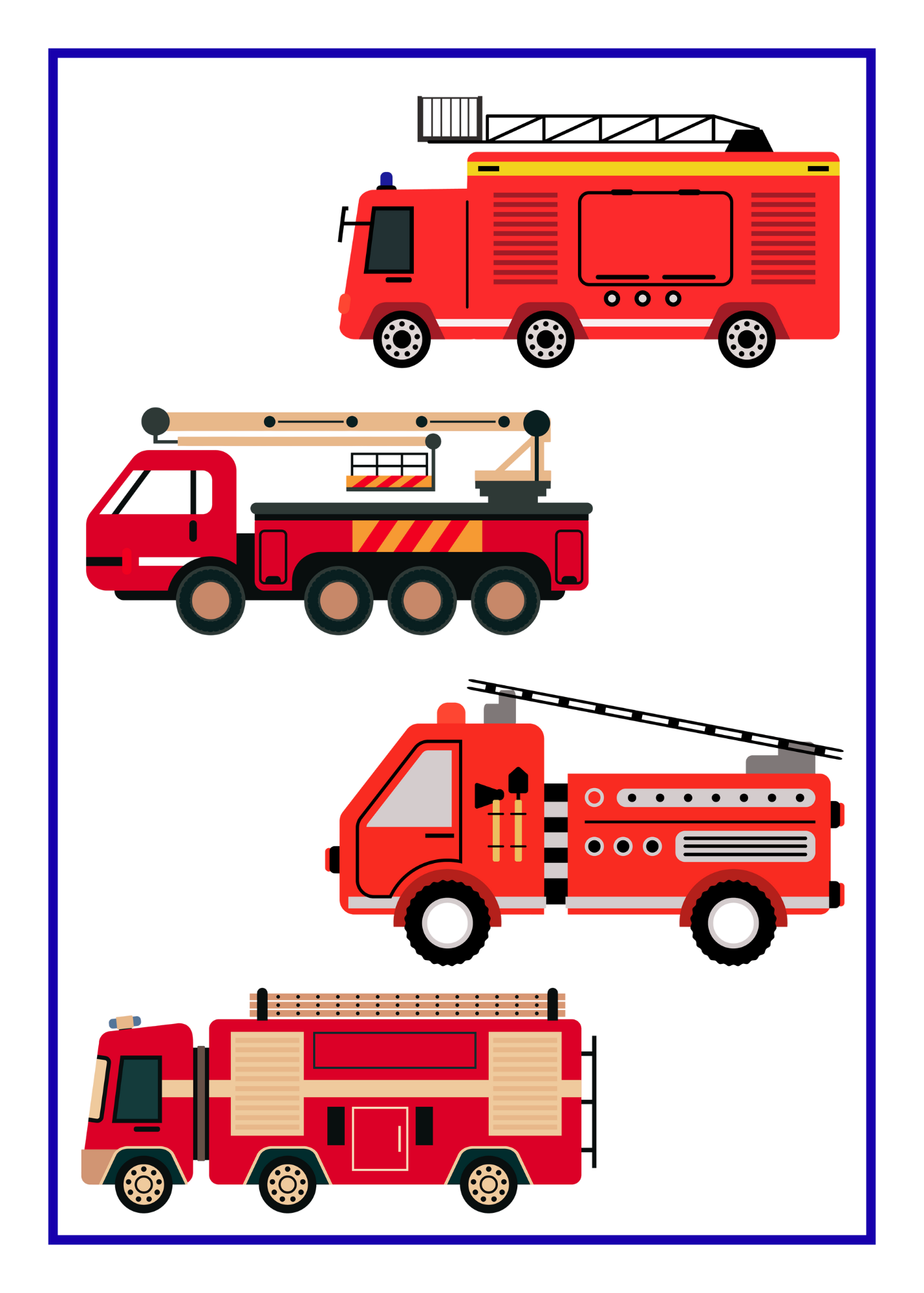 Fire Truck Cartoon Art - Digital Download for Kids' Room Decor & Print on Demand