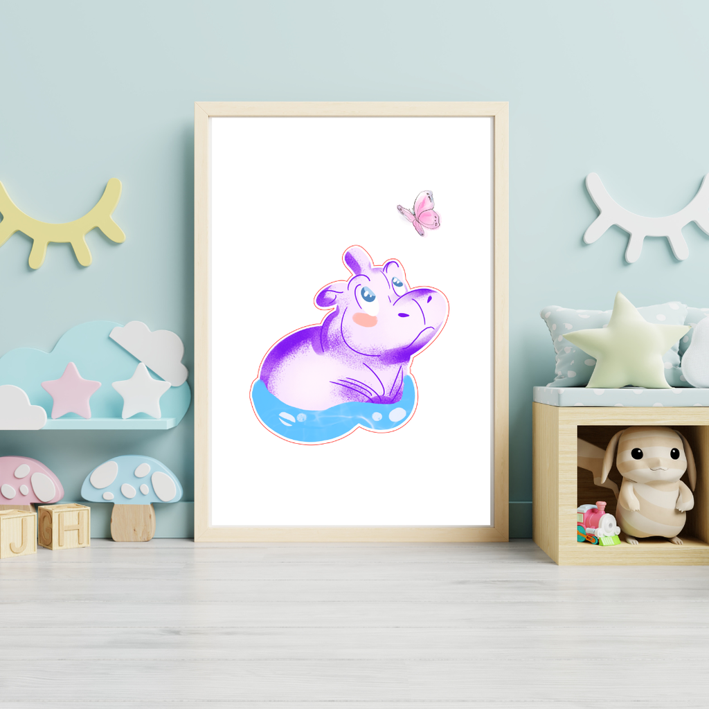 Cute Hippo Portrait - Digital Download for Kids' Room Decor & Print on Demand