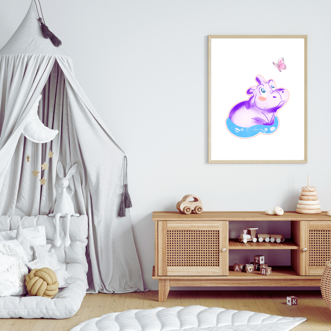 Cute Hippo Portrait - Digital Download for Kids' Room Decor & Print on Demand