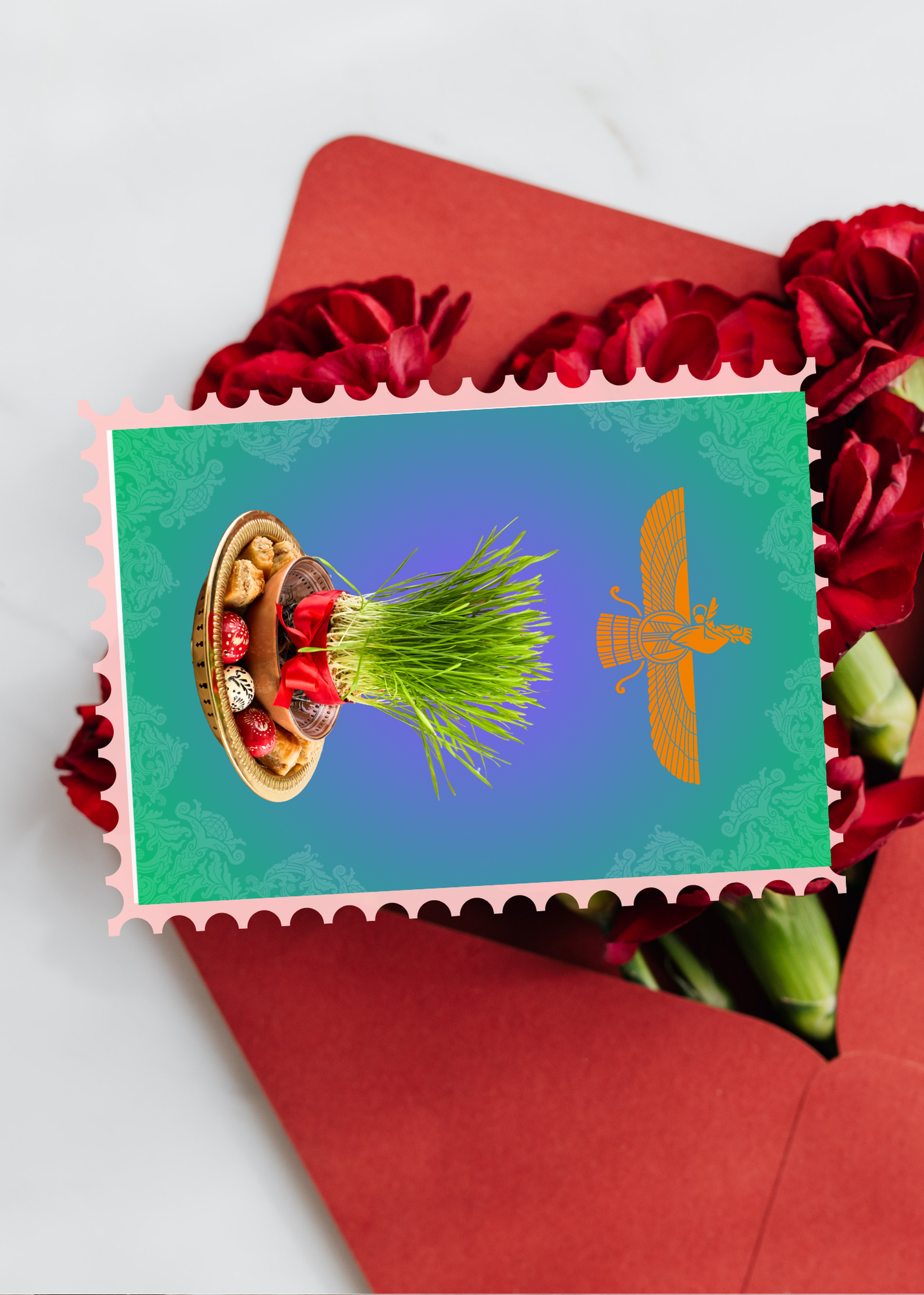 4 Happy Nowruz Greeting Cards - Persian New Year - 5x7 inch - Instant Download