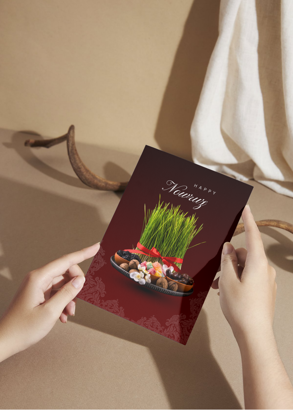 4 Happy Nowruz Greeting Cards - Persian New Year - 5x7 inch - Instant Download