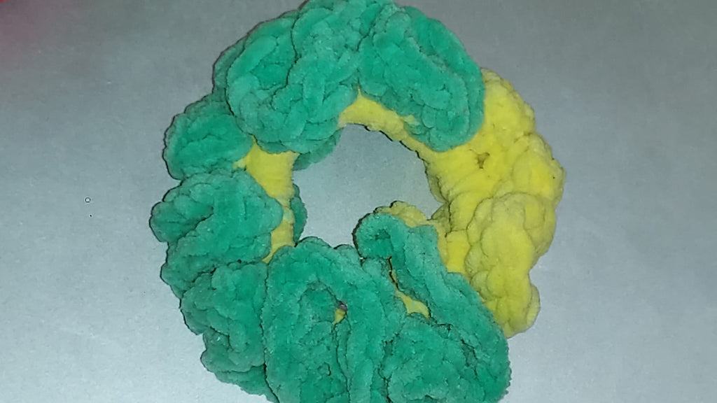 Green & Yellow Two-Tone Crochet Scrunchie | Chunky Handmade Hair Tie