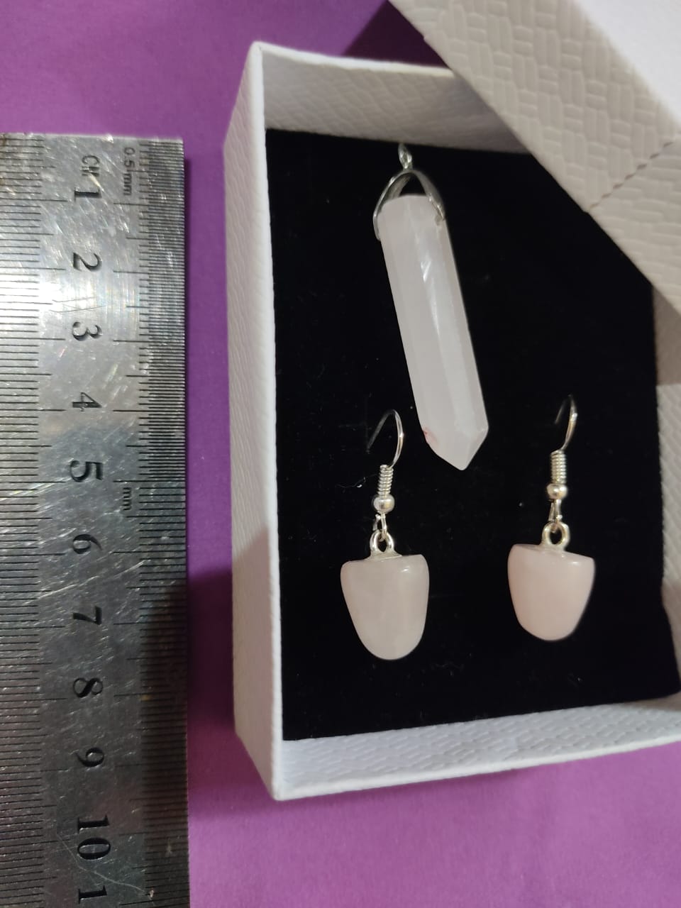 rose quartz jewelry set - pendant and earrings