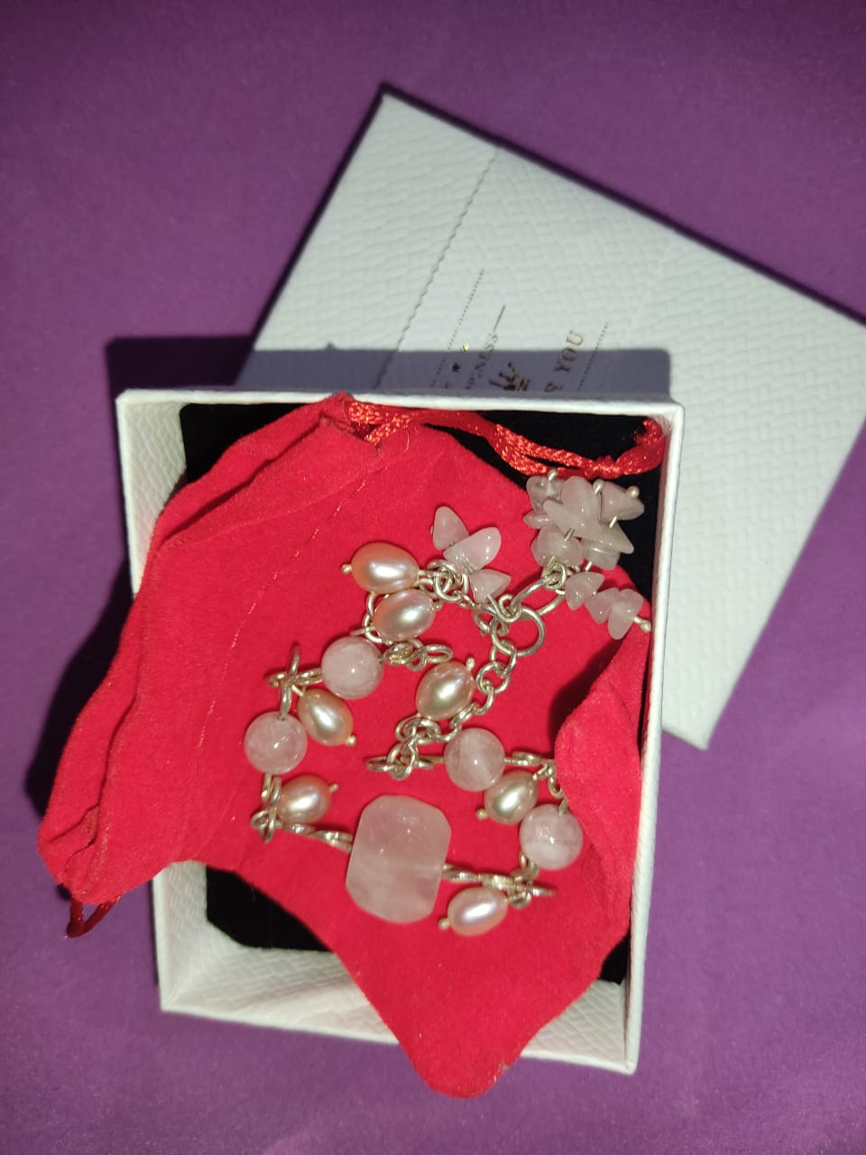 925 sterling silver & rose quartz bracelet - handmade