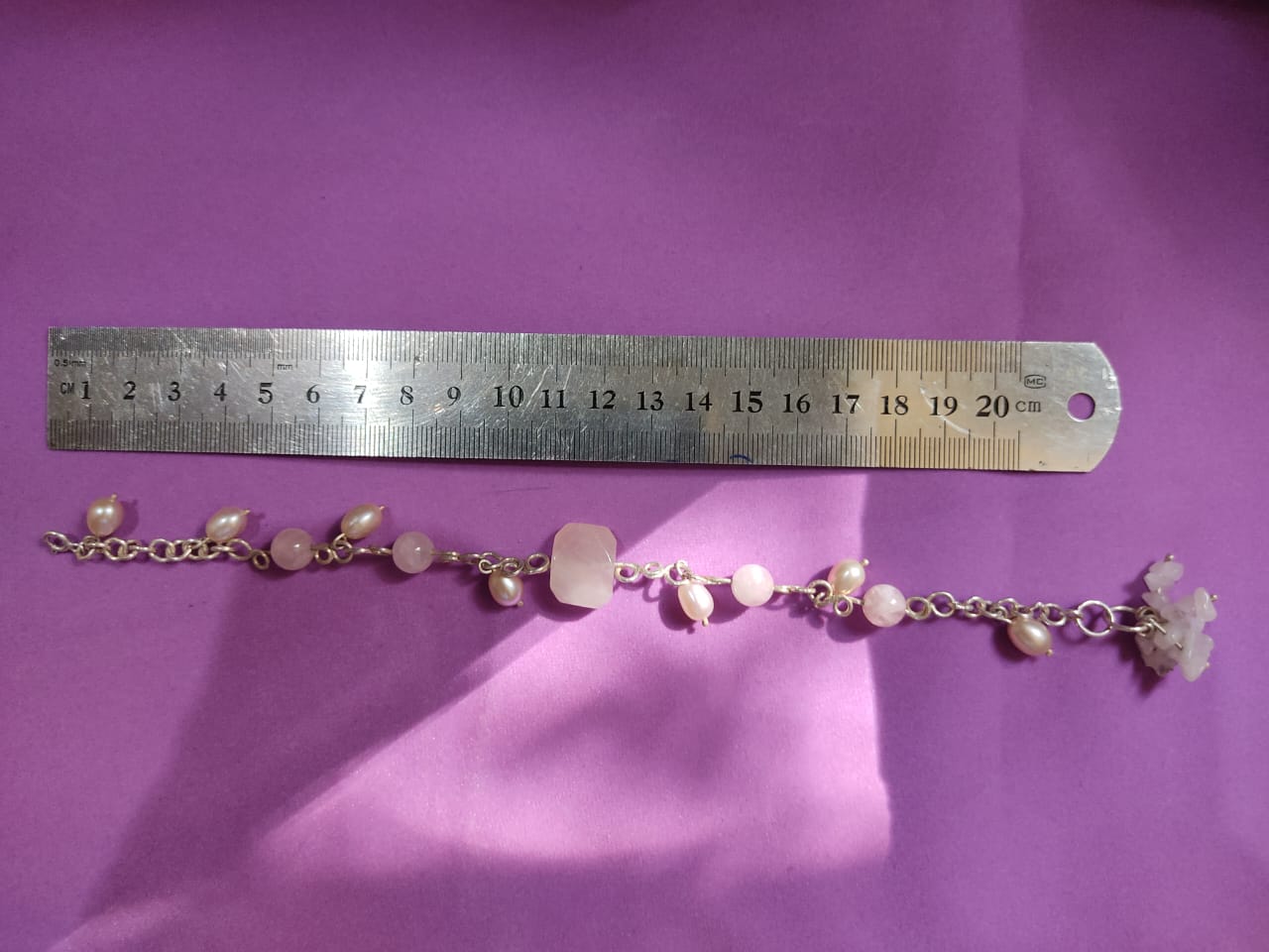 925 sterling silver & rose quartz bracelet - handmade