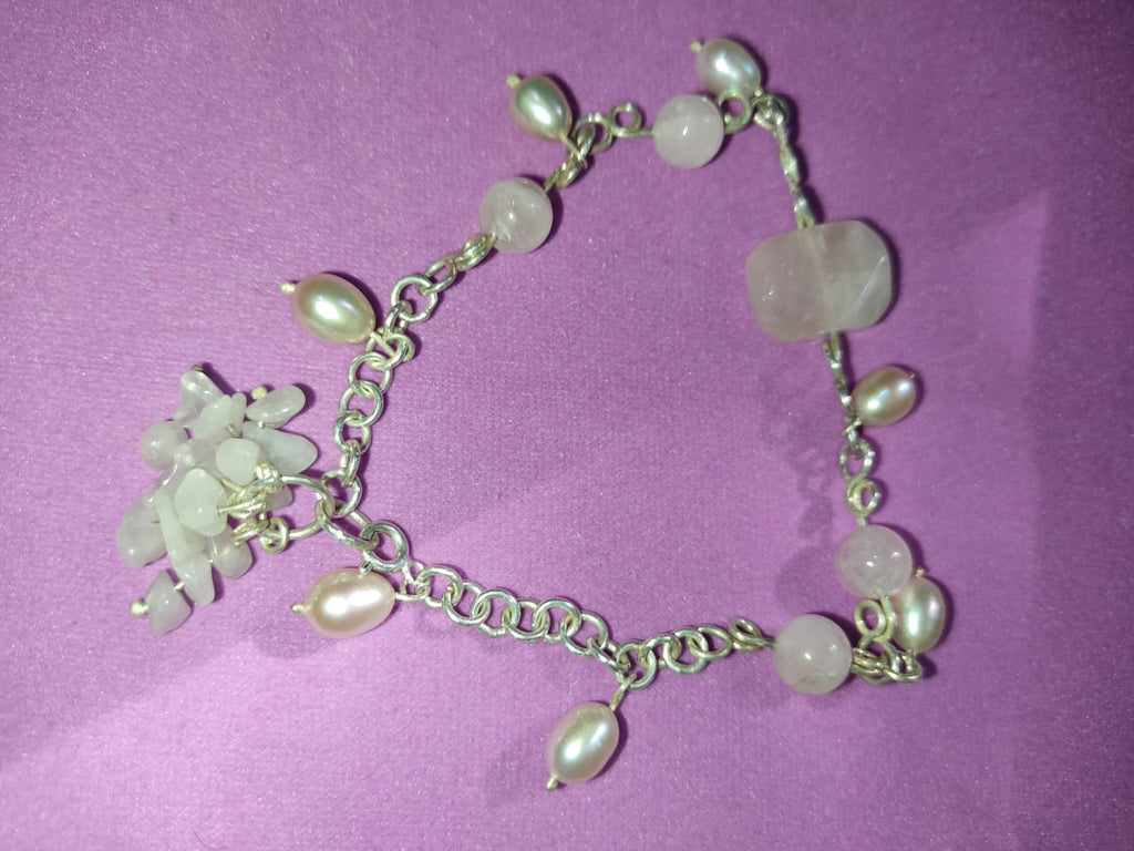 925 sterling silver & rose quartz bracelet - handmade