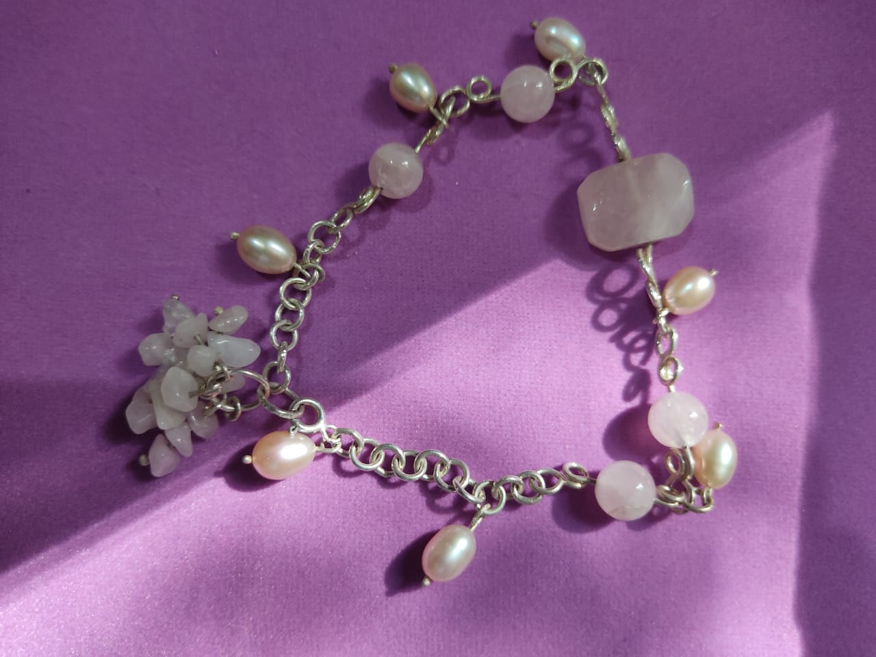 925 sterling silver & rose quartz bracelet - handmade