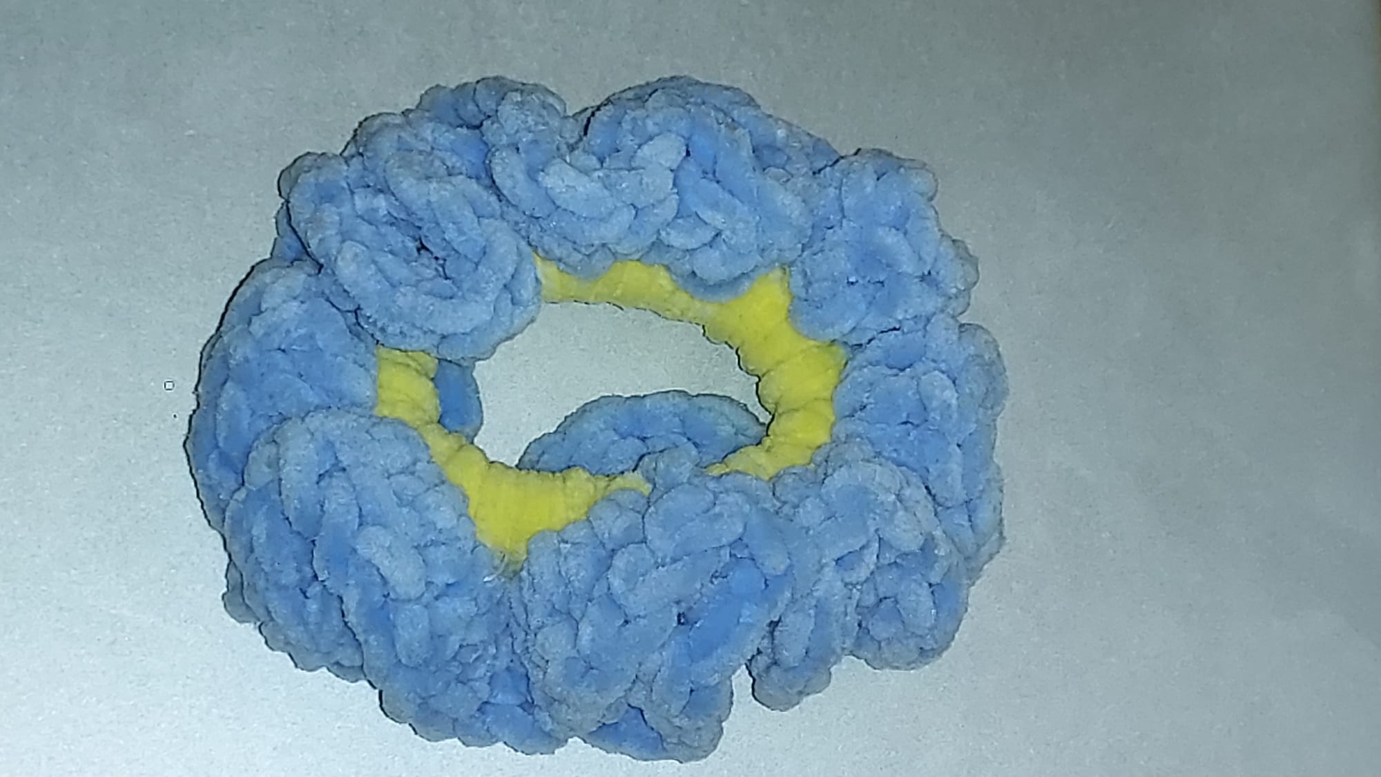 Blue & Yellow Two-Tone Crochet Scrunchie | Chunky Handmade Hair Tie