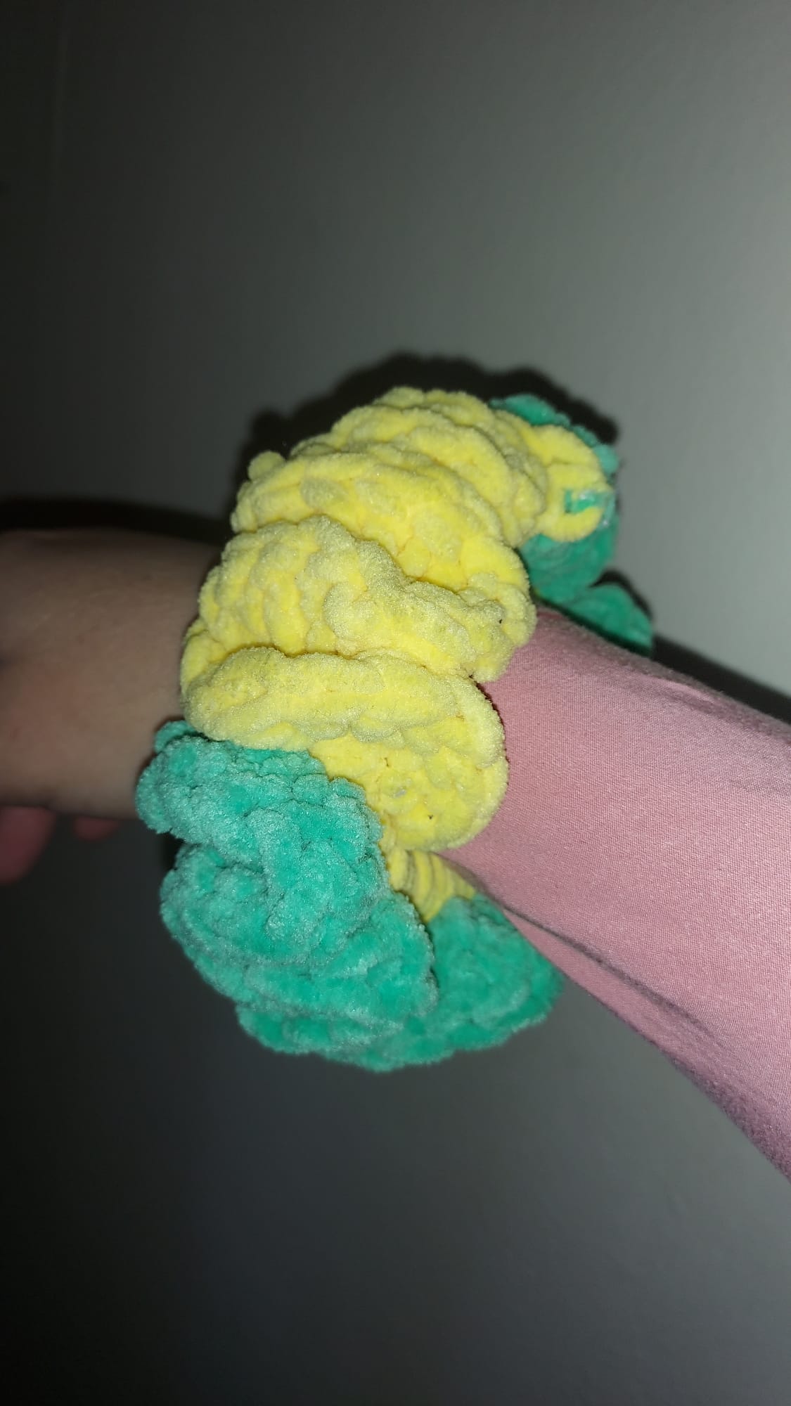 Green & Yellow Two-Tone Crochet Scrunchie | Chunky Handmade Hair Tie