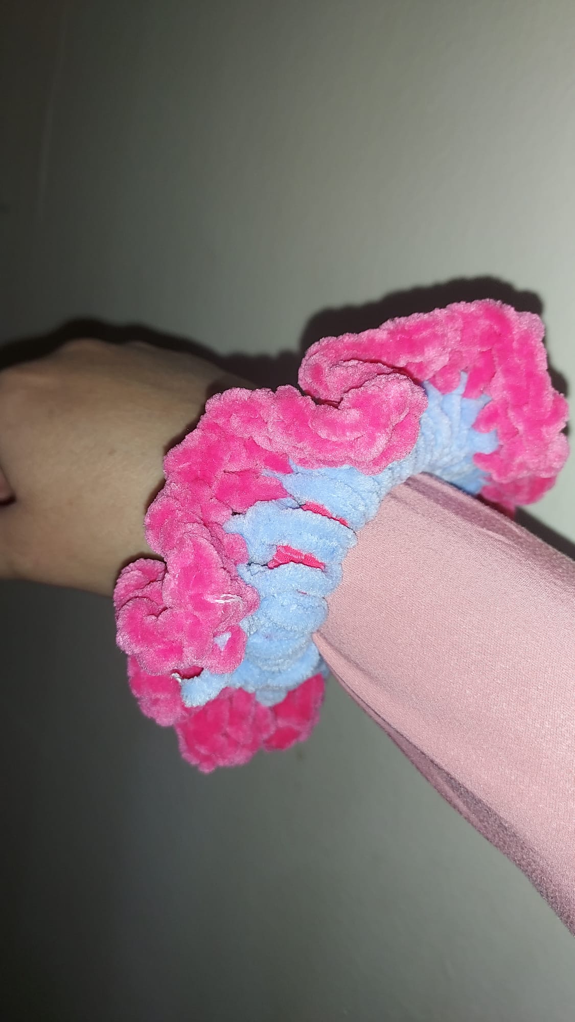 Pink & Blue Two-Tone Crochet Scrunchie | Chunky Handmade Hair Tie
