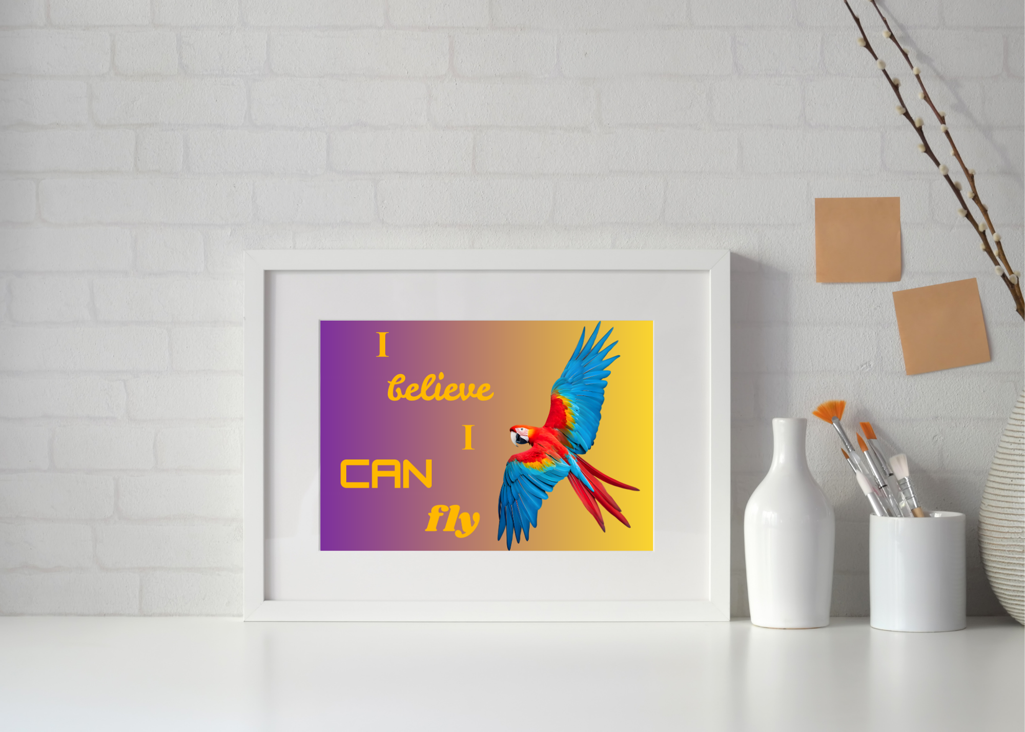 I Believe I Can Fly Parrot Portrait - Digital Wall Art for Kids Room, home Decor & Print on Demand