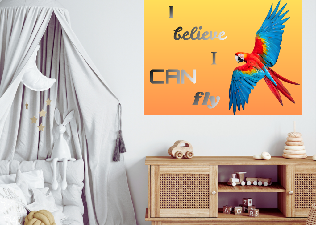 I Believe I Can Fly Parrot Portrait - Digital Wall Art for Kids Room, home Decor & Print on Demand