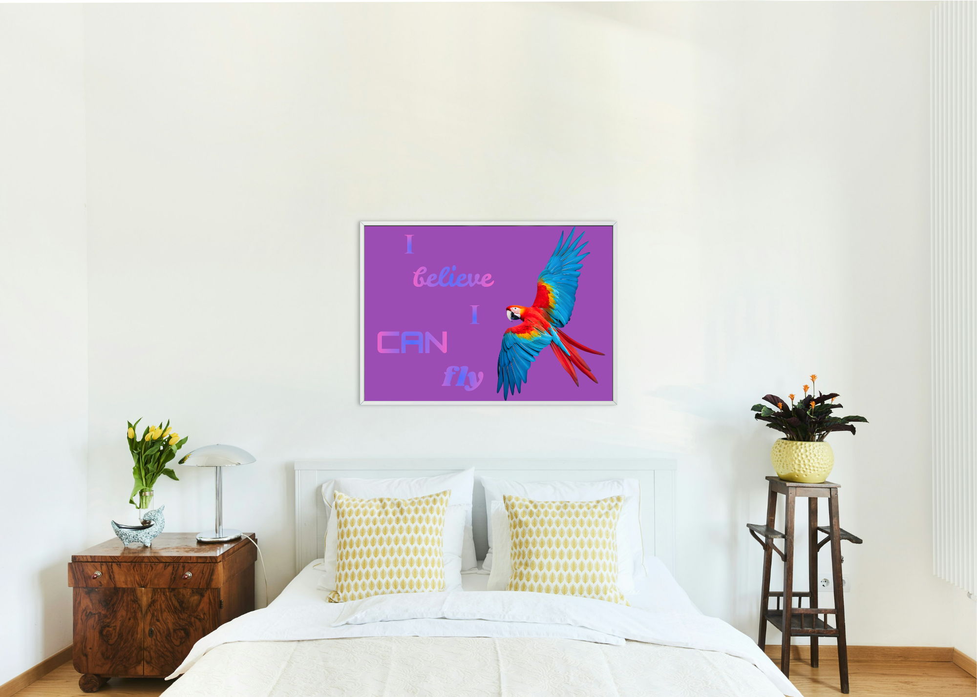 I Believe I Can Fly Parrot Portrait - Digital Wall Art for Kids Room, home Decor & Print on Demand