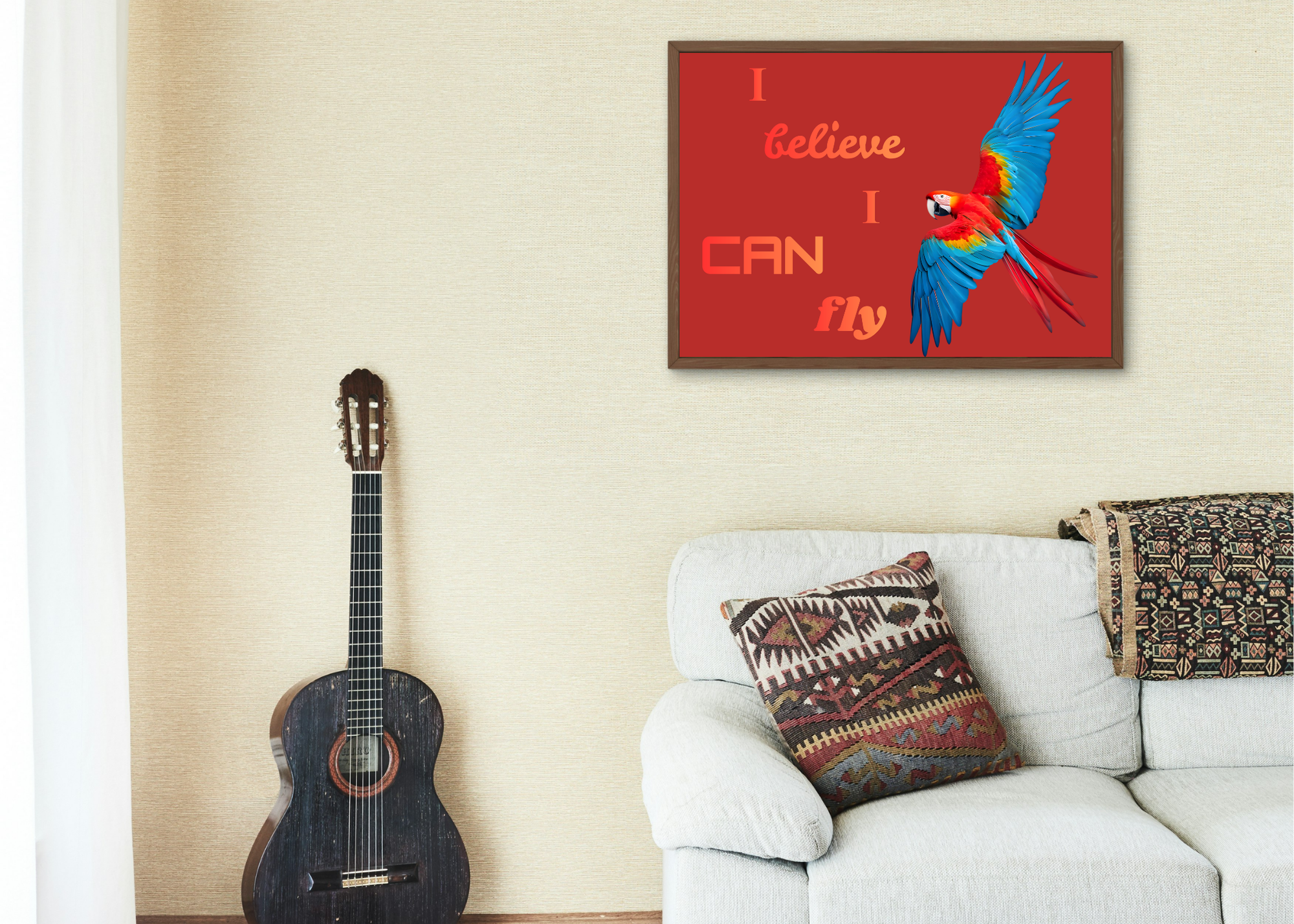 I Believe I Can Fly Parrot Portrait - Digital Wall Art for Kids Room, home Decor & Print on Demand