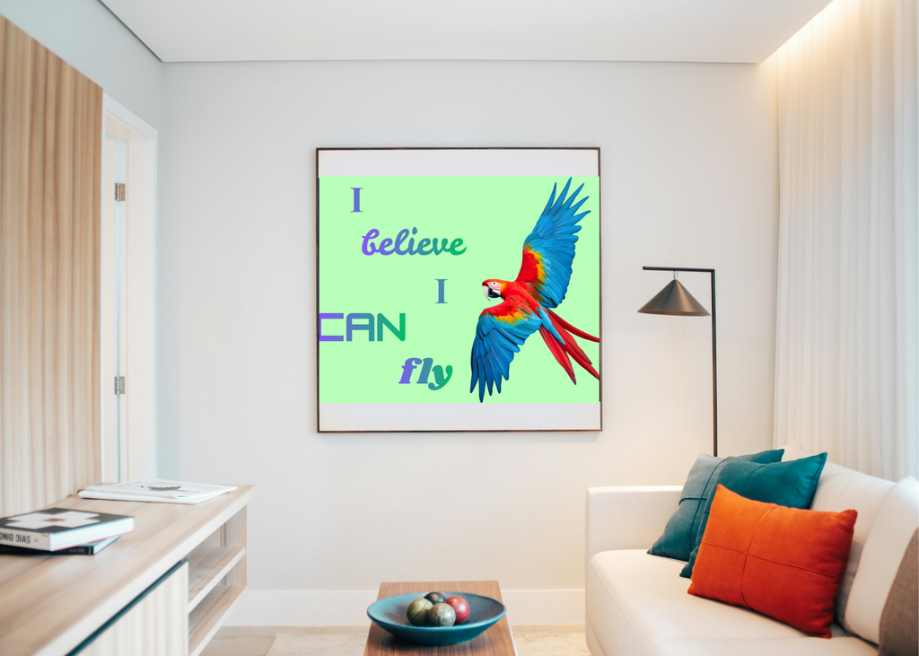 I Believe I Can Fly Parrot Portrait - Digital Wall Art for Kids Room, home Decor & Print on Demand
