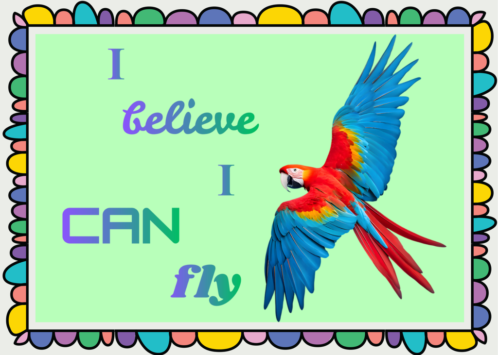 I Believe I Can Fly Parrot Portrait - Digital Wall Art for Kids Room, home Decor & Print on Demand