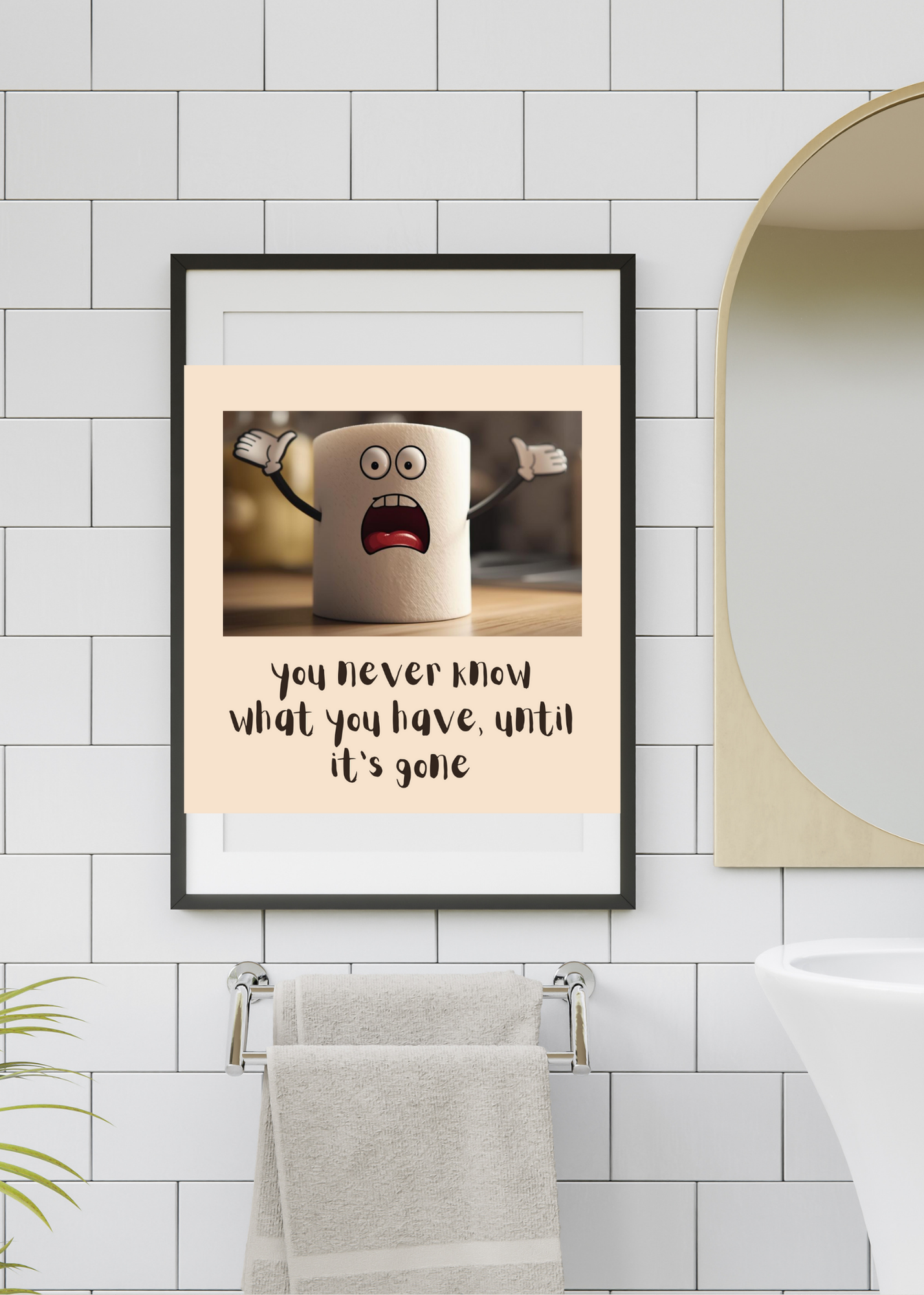 5 Funny Bathroom Wall Art Bundle - Toilet Humor Quote: "you never know what you have until it's gone" - 5 Designs in 5 Sizes - Print on Demand