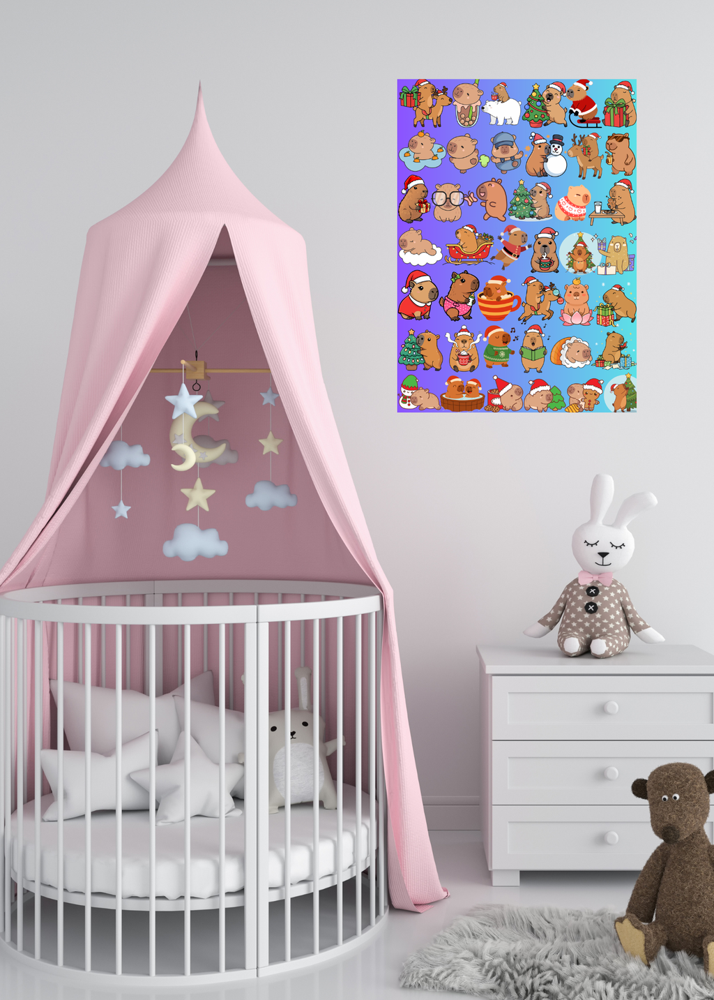 3 Cute Animal Cartoons Bundle - Capybara, Frog & Siberian Dog for Kids' Room & Print on Demand