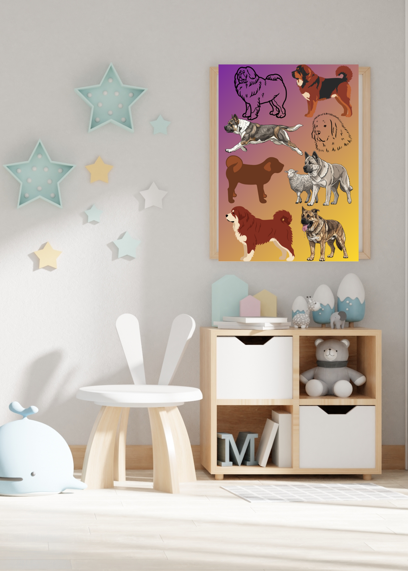 3 Cute Animal Cartoons Bundle - Capybara, Frog & Siberian Dog for Kids' Room & Print on Demand