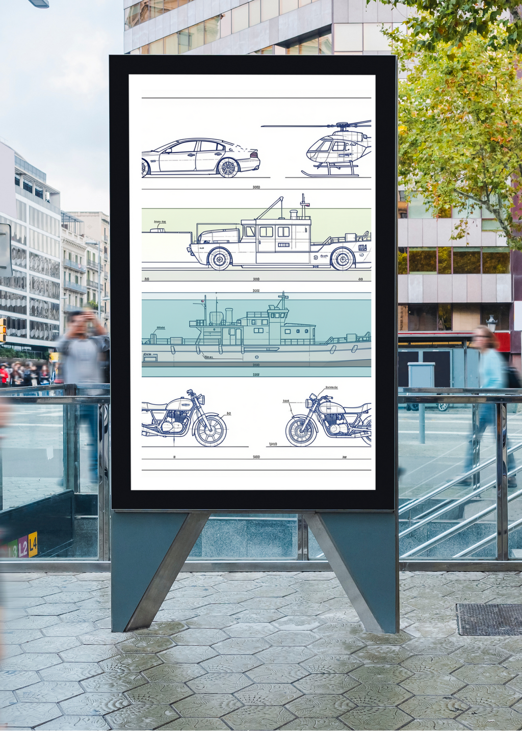Car Blueprint Wall Art - 36x36 inch - Garage & Office Decor - Print on Demand - Instant Download