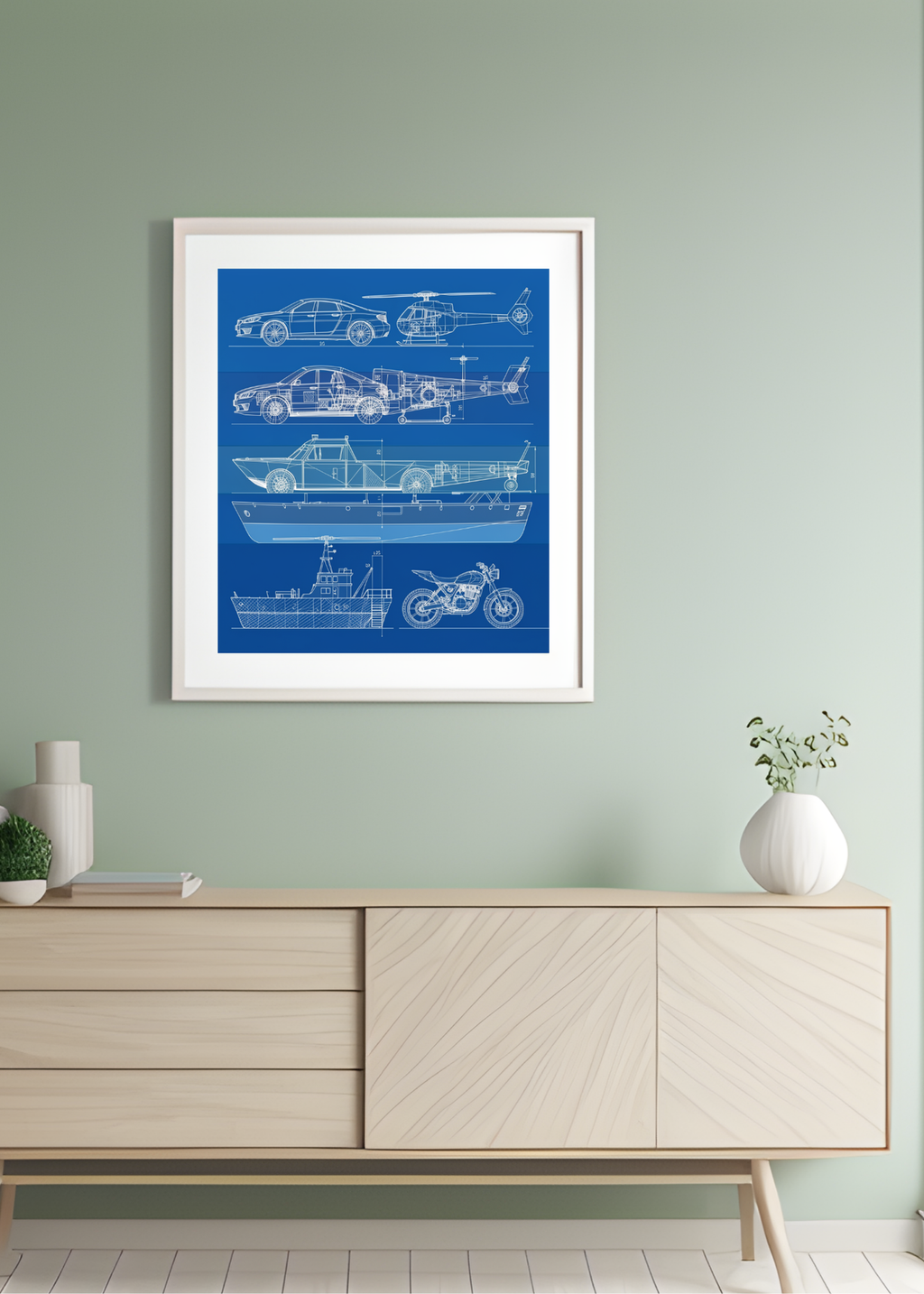 Car Blueprint Wall Art - 36x36 inch - Garage & Office Decor - Print on Demand - Instant Download