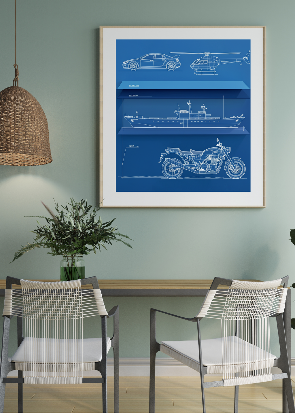 Car Blueprint Wall Art - 36x36 inch - Garage & Office Decor - Print on Demand - Instant Download