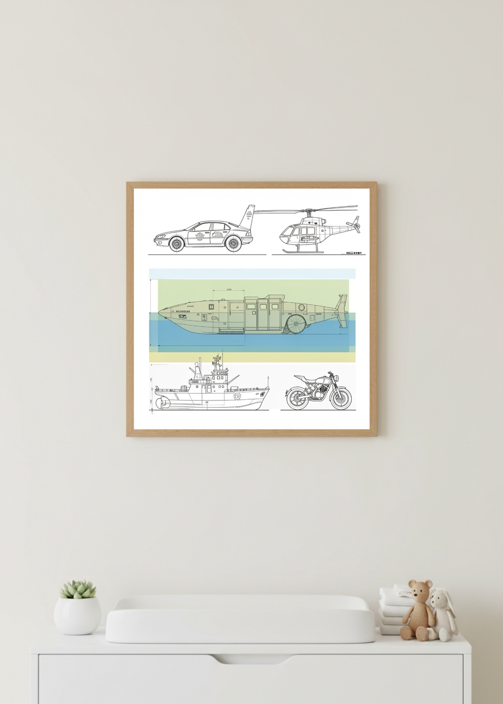 Car Blueprint Wall Art - 36x36 inch - Garage & Office Decor - Print on Demand - Instant Download
