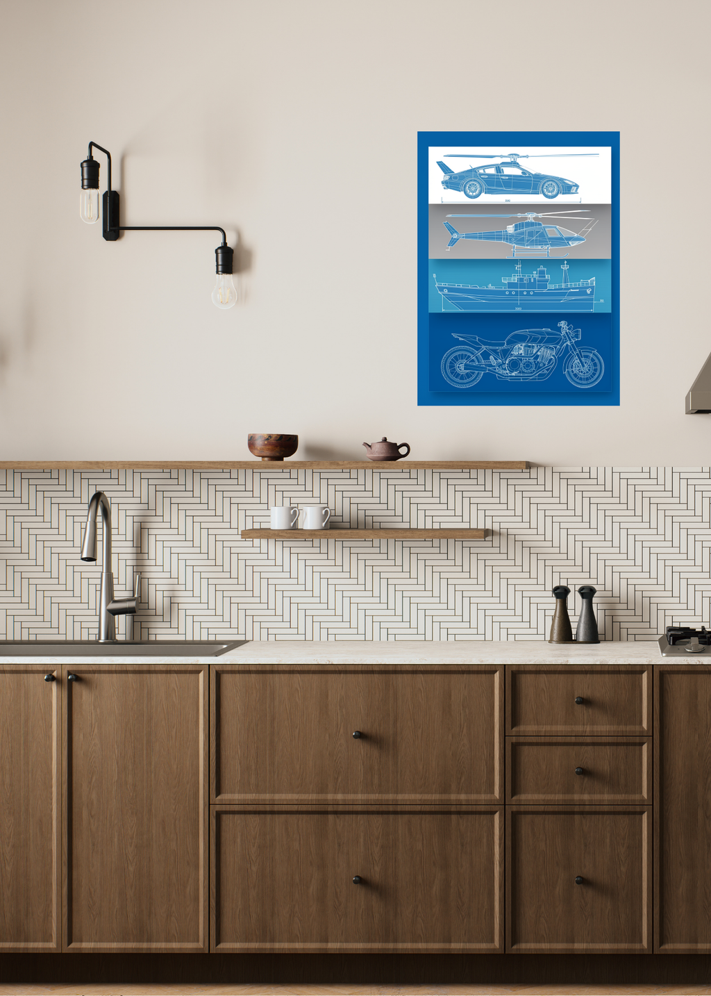 Car Blueprint Wall Art - 36x36 inch - Garage & Office Decor - Print on Demand - Instant Download