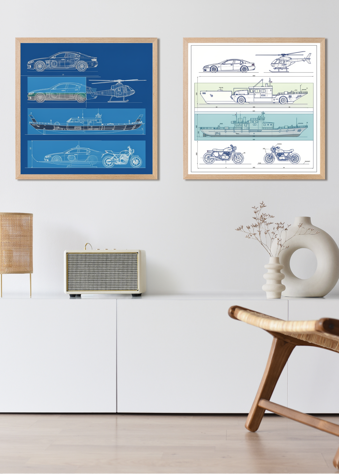 Car Blueprint Wall Art - 36x36 inch - Garage & Office Decor - Print on Demand - Instant Download