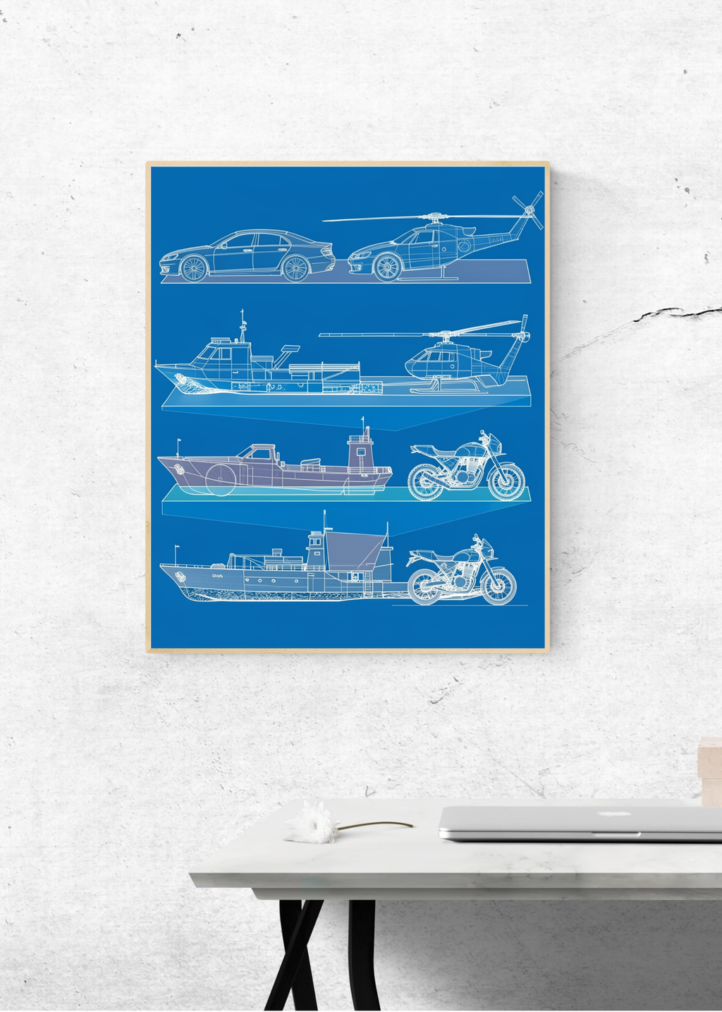 Car Blueprint Wall Art - 36x36 inch - Garage & Office Decor - Print on Demand - Instant Download