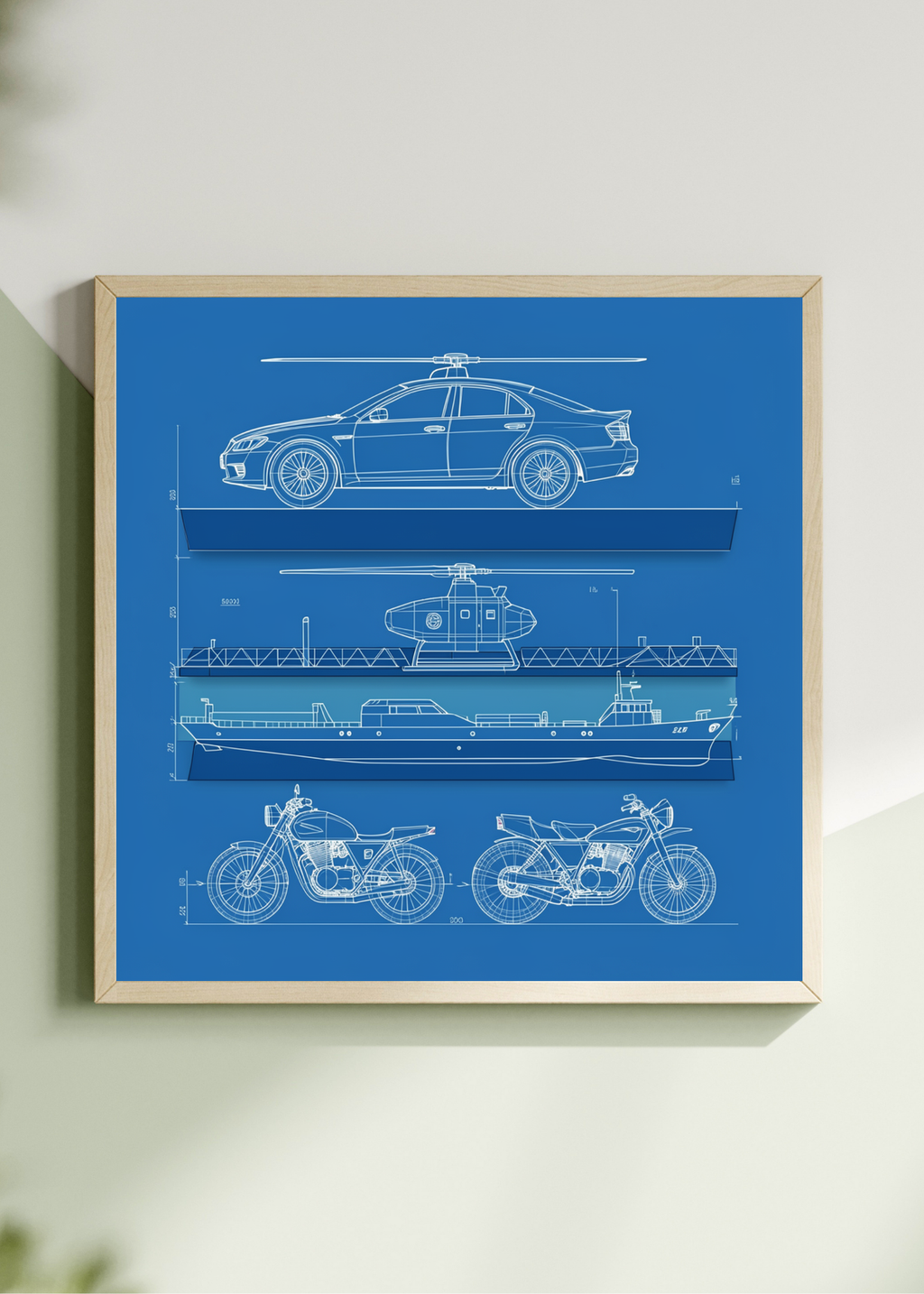 Car Blueprint Wall Art - 36x36 inch - Garage & Office Decor - Print on Demand - Instant Download