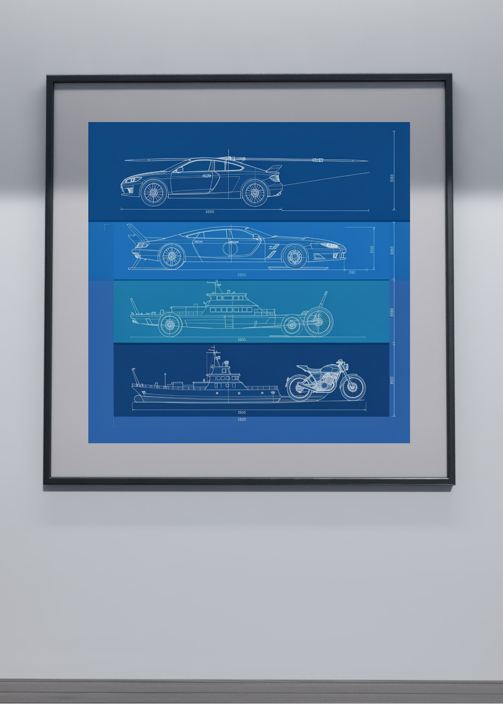 Car Blueprint Wall Art - 36x36 inch - Garage & Office Decor - Print on Demand - Instant Download