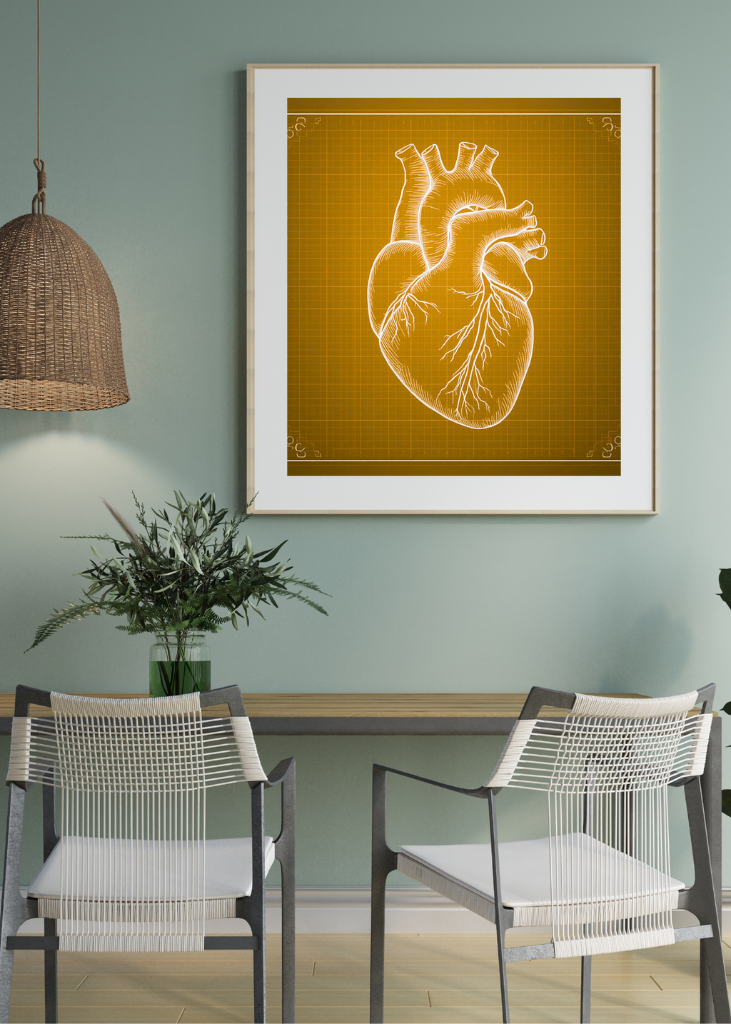 Heart Blueprint Wall Art - 36x36 inch - Office & Home Decor - Print on Demand - Instant Download