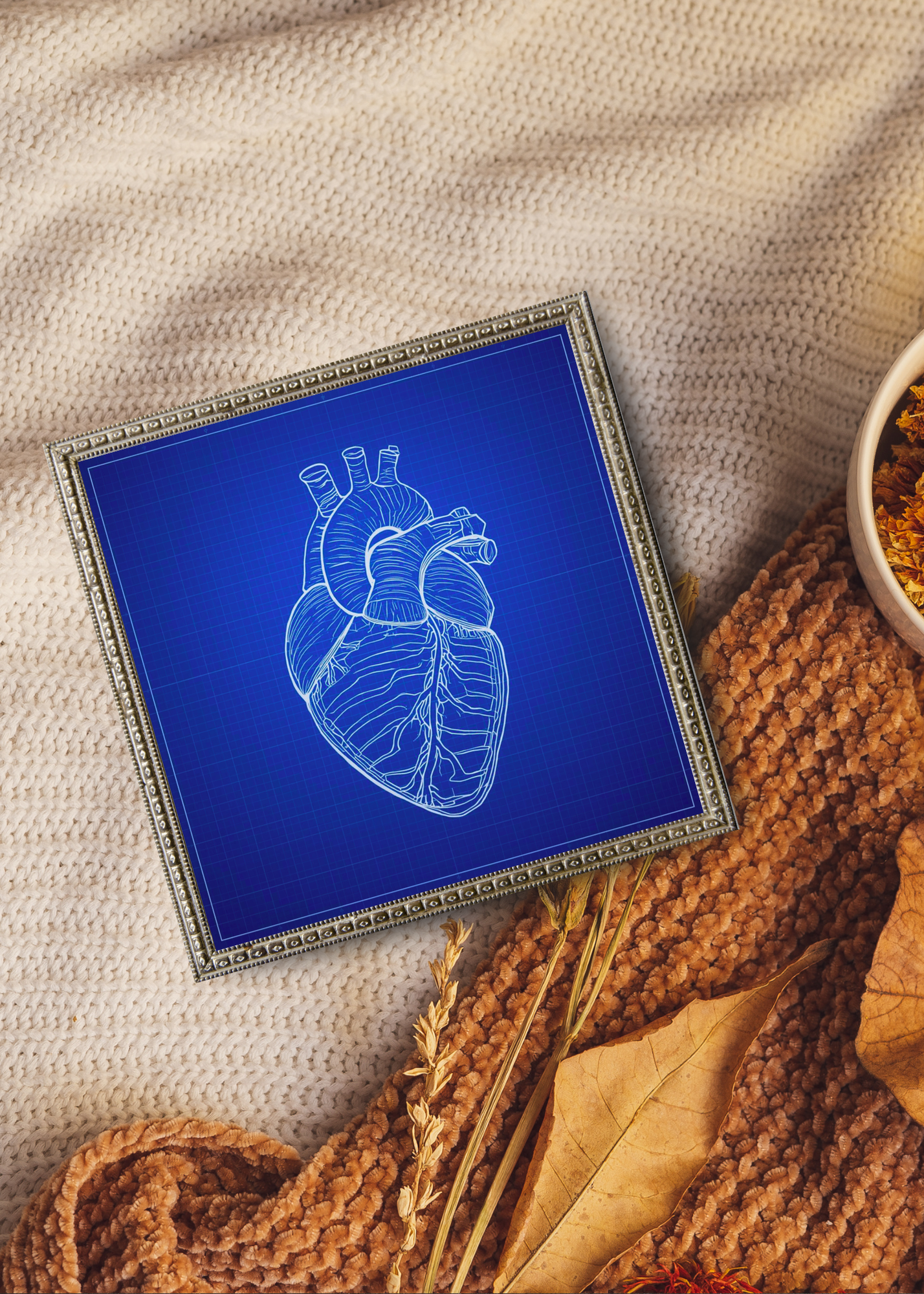 Heart Blueprint Wall Art - 36x36 inch - Office & Home Decor - Print on Demand - Instant Download