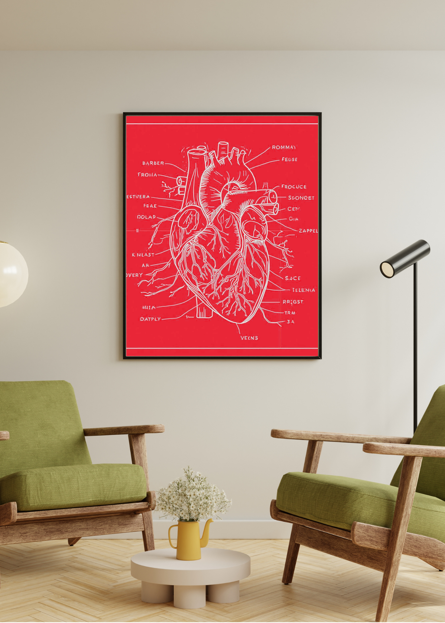 Heart Blueprint Wall Art - 36x36 inch - Office & Home Decor - Print on Demand - Instant Download