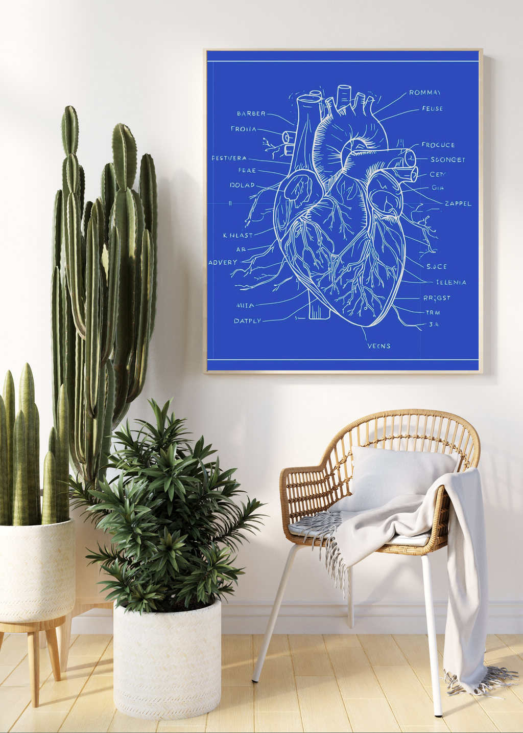 Heart Blueprint Wall Art - 36x36 inch - Office & Home Decor - Print on Demand - Instant Download